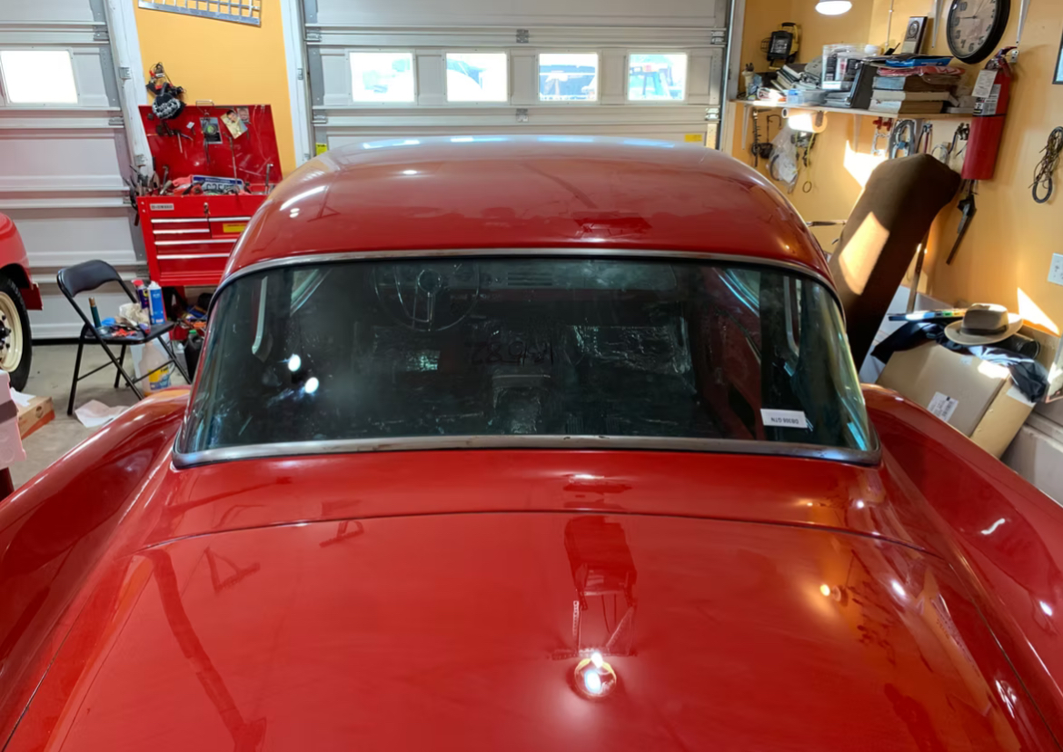 Classic red car rear glass replacement