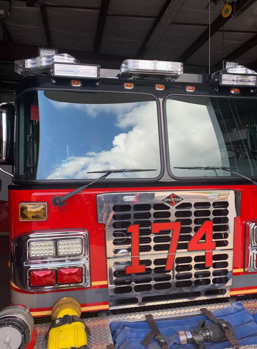 Fire truck 174 after windshield service