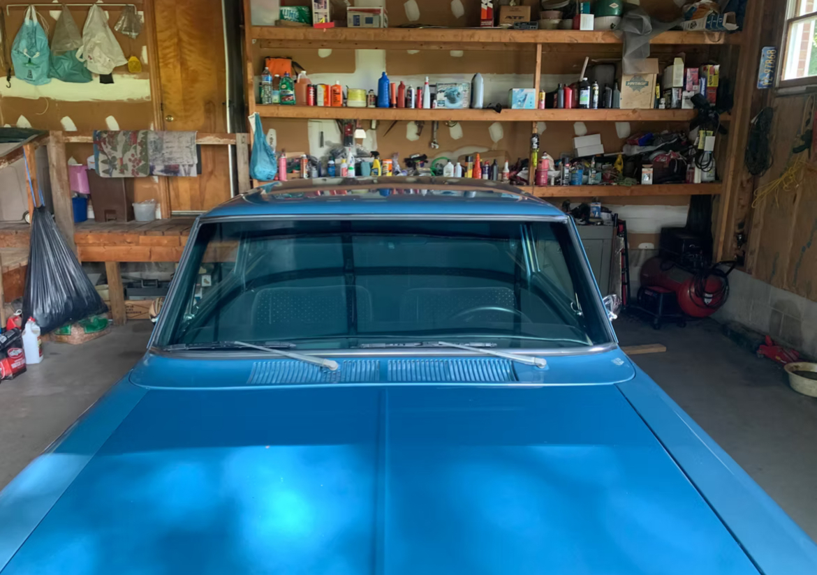 Blue classic car split windshield replacement