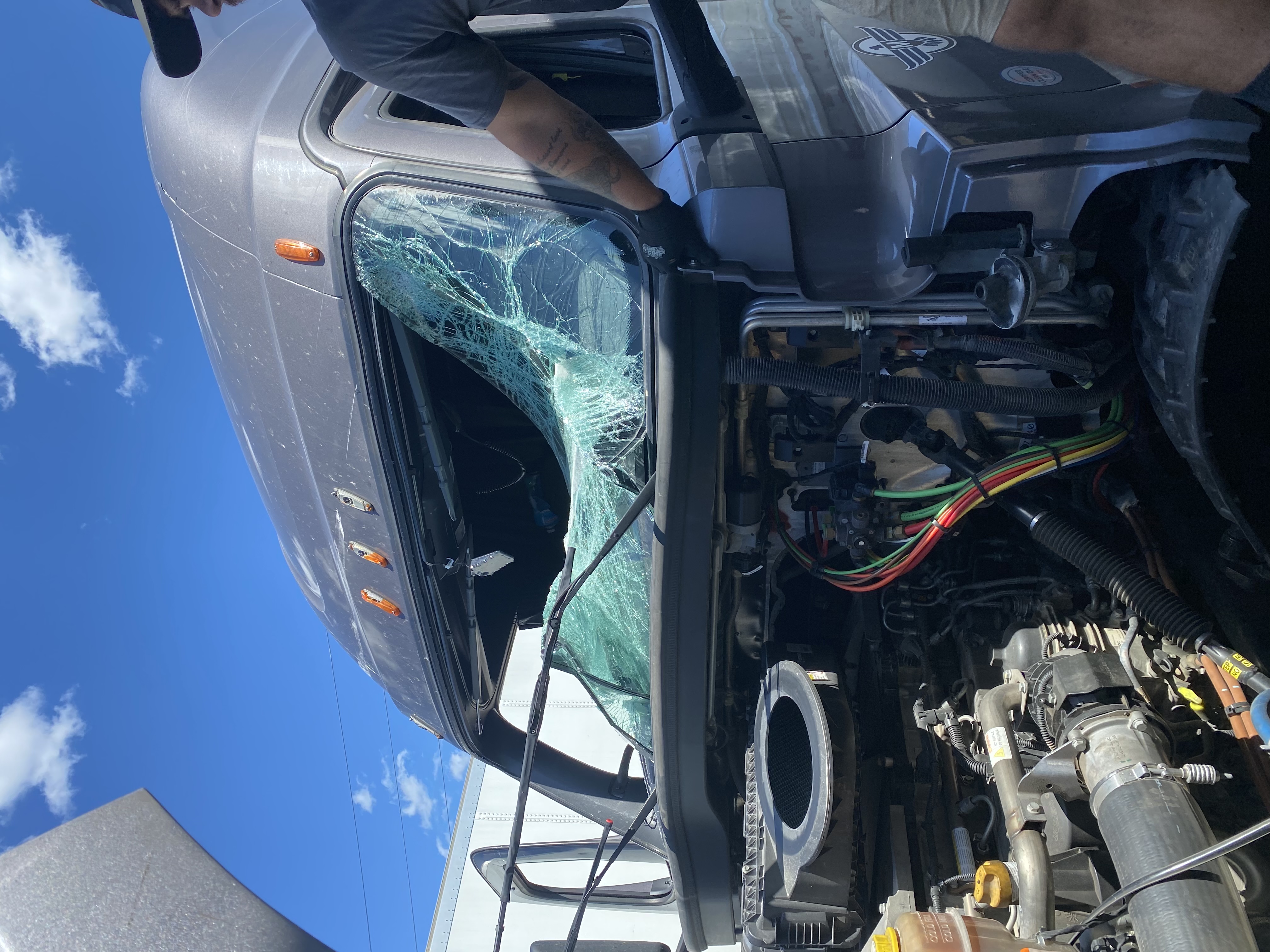 Shattered windshield — Freightliner semi truck